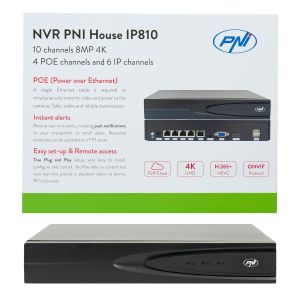 NVR POE PNI House IP810 with 10 channels 4K 8MP