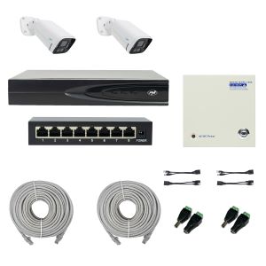 PNI House IP816 NVR package with 2 PNI IP740 4MP cameras, source, switch, cables, plugs and splitters