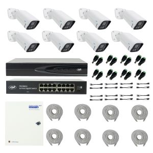 PNI House IP816 NVR package with 8 PNI IP780 4K cameras, source, switch, cables, plugs and splitters