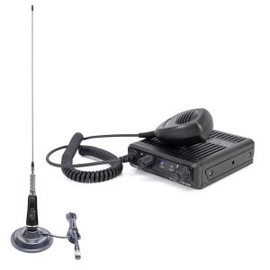 Single channel car radio with CB antenna