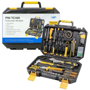 PNI TC100 hand tool kit, 100 pieces, material Carbon Steel and Chrome Vanadium, plastic box