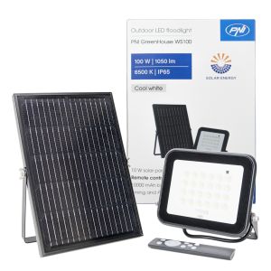 PNI GreenHouse WS100 100W LED floodlight with solar panel, 10000mAh battery, remote control, adjustable timing and brightness