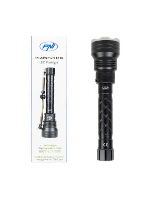 PNI Adventure F410 aluminum flashlight, with 10W LED, 700 lumens, up to 250 m, IP44, USB Type C, 3000mAh batteries in