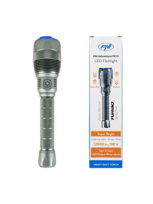 PNI Adventure F810 flashlight with 138 W LED, 3 lighting levels plus Turbo, 12000 lumens, zoom, up to 250 m, battery