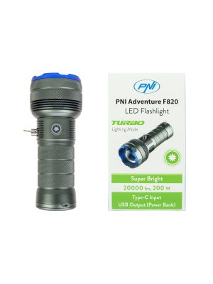 PNI Adventure F820 200 W flashlight, 3 lighting levels plus Turbo, 20,000 lumens, up to 350 m, 2600 mAh battery, I