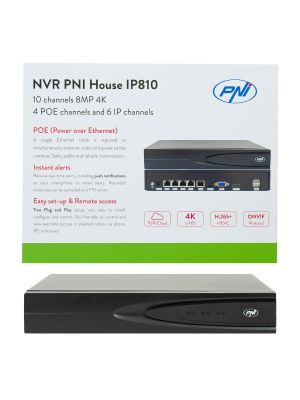 NVR POE PNI House IP810 with 10 channels 4K 8MP