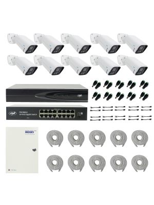 PNI House IP816 NVR package with 10 PNI IP780 4MP cameras, source, switch, cables, plugs and splitters