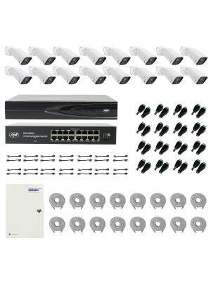 PNI House IP816 NVR package with 16 PNI IP740 4MP cameras, source, switch, cables, plugs and splitters