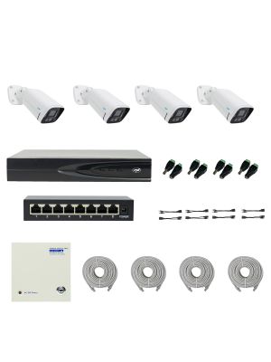 PNI House IP816 NVR package with 4 PNI IP780 4K cameras, source, switch, cables, plugs and splitters