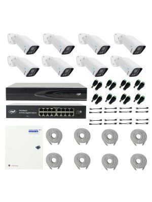 PNI House IP816 NVR package with 8 PNI IP780 4K cameras, source, switch, cables, plugs and splitters