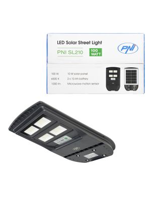 PNI SL210 6.5W street lighting lamp, with built-in 10W solar panel, 6500K, 1000lm, 2 x built-in 10Ah battery,