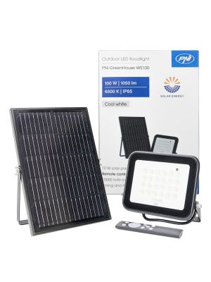 PNI GreenHouse WS100 100W LED floodlight with solar panel, 10000mAh battery, remote control, adjustable timing and brightness