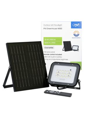 PNI GreenHouse WS50 50W LED floodlight with solar panel, 6000mAh battery, remote control, timing and adjustable brightness,